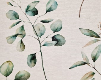 Fabric by the meter coated "Garicia" Eucalyptus White Green