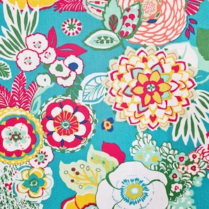 Fabric by the meter cotton &quot;Alizee&quot; lagoon flowers colorful 0.5