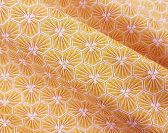 Fabric cotton by the metreware yellow saffron honeycomb flowers flowers hexagon decorative fabric
