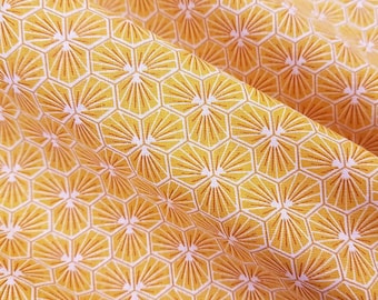 Fabric Cotton Sold by the Meter yellow saffron honeycomb flowers blossoms hexagon decorative fabric