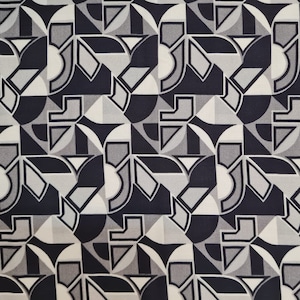 ファブリック ビスコース「プラド」幾何学的なブラック ホワイト グレー