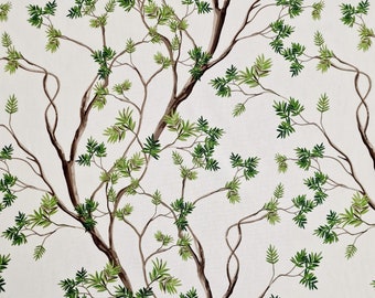 Fabric By the meter Cotton "Aska" White twigs Leaves