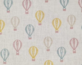 Fabric Cotton fabric white colorful pastel stamp hot air balloon