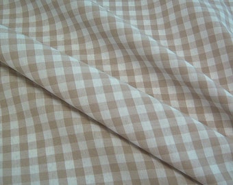 Cotton fabric, farmhouse check, beige and white.