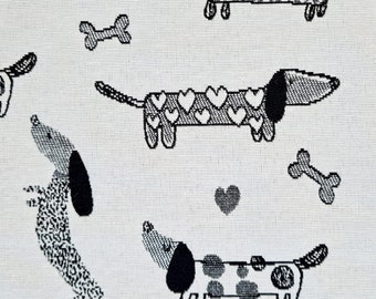 Fabric by the meter Cotton Jacquard "DACHSHUND" black white Doubleface noble