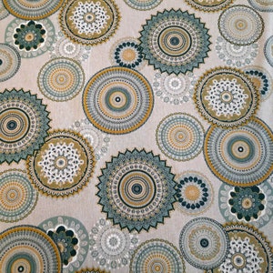 Fabric by the meter cotton easy-care mandala mint petrol yellow circles colorful decoration