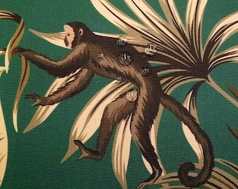 Outdoor fabric Dralon green leaves monkeys "Capucin" water-repellent lightfast