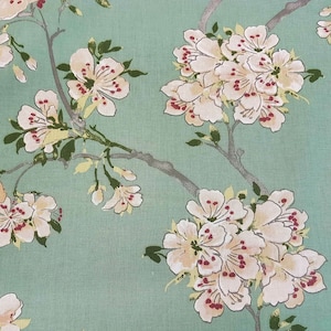 Fabric by the meter cotton jade green apple blossoms plum blossoms