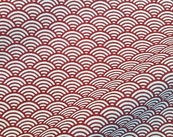 Tissu Coton Japon Seigaiha Waves rouge blanc