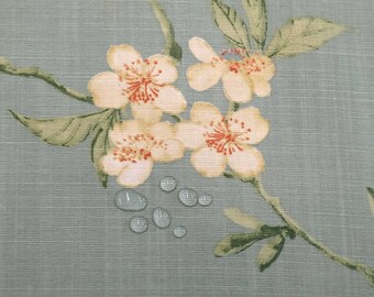 Tissu Coton enduit par le mètre « Saporro » toile cirée de fleur de cerisier bleu clair