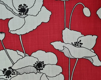 Fabric cotton "Pavot" poppies red white black linen look