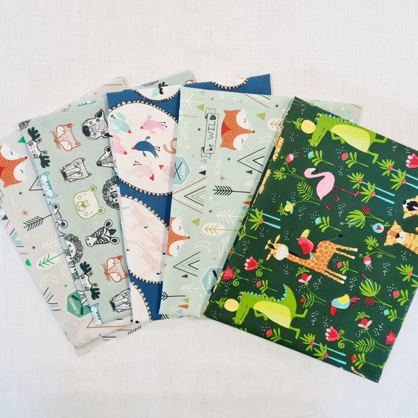 Fabric package "Animals" quilting patchwork gift packaging 5 pieces each 50 cm x 70 cm