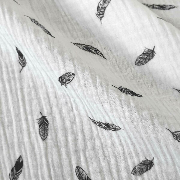 Fabric cotton feathers white black muslin mull cloth