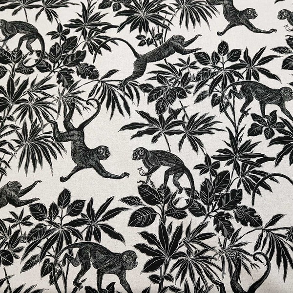 cotton fabric monkey black beige french