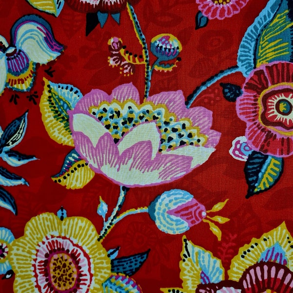 Stoff Baumwolle beschichtet  "Encanto"rot bunt Blumen Wachstuch