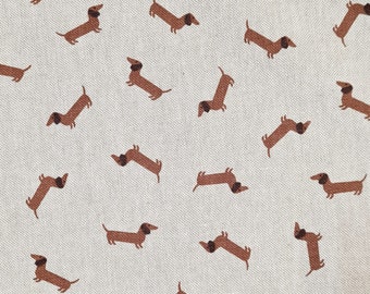 Stoff Meterware Baumwolle pflegeleicht "Mini Dackel" natur Hunde