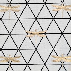 Fabric by the meter cotton jacquard &quot;dragonfly&quot; black white gold double-face noble