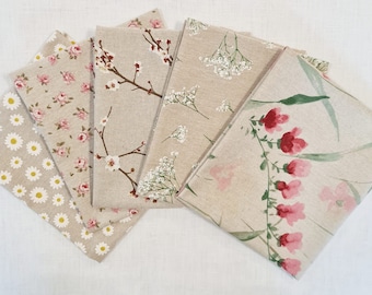 Stoffpaket  "Blumen Natur" Quilten Patchwork Geschenkverpackung 5 Stücke a  50cm x 70cm