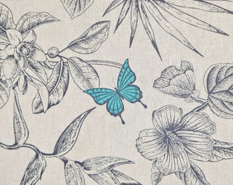 Fabric by the meter Cotton easy to care for "Mariposas" natural Butterflies Flowers Leaves