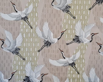 Fabric satin decorative fabric "Manchuria" crane China khaki taupe beige