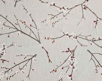 Fabric by the meter cotton fabric natural cherry blossoms Japan branches decorative fabric