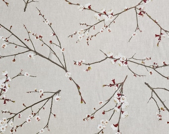 Fabric by the meter, cotton fabric, natural cherry blossom Japanese branches, decorative fabric
