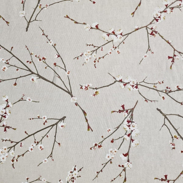 Tissu au mètre tissu coton fleurs de cerisier naturel Japon branches tissu décoratif