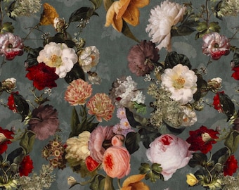 Fabric by the meter, decorative velvet, velour, floral bouquet