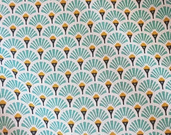 Fabric cotton Japanese fan round turquoise