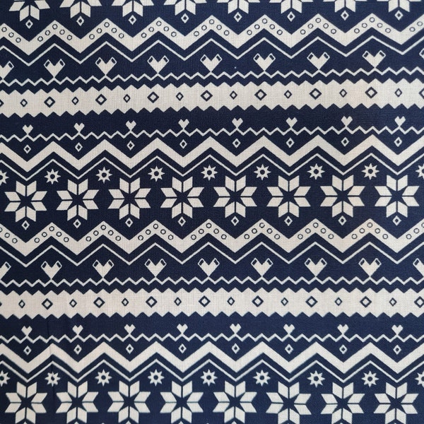 Fabric cotton fabric "Lillehammer" Norwegian pattern blue white