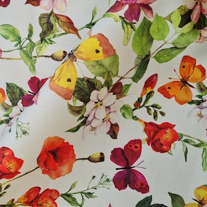 Fabric Outdoor Fabric Dralon Flowers Butterflies &quot;Tuscany&quot; water-repellent lightfast