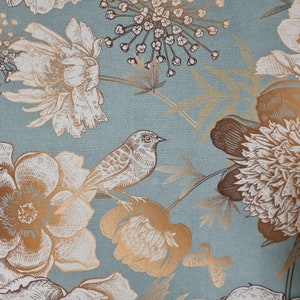 Fabric cotton "Palazzo" flowers birds sage brass digital print linen look