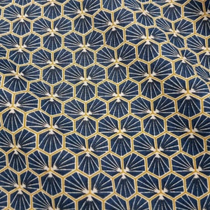 Fabric cotton meterware indigo dark blue honeycomb flowers flowers hexagon decorative fabric