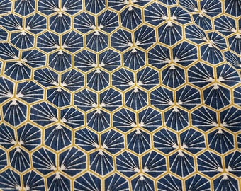 Tissu coton meterware indigo bleu foncé fleurs en nid d’abeille fleurs hexagone tissu décoratif