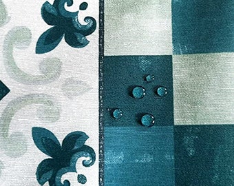 Fabric by the meter coated petrol green white tiles oilcloth tablecloth