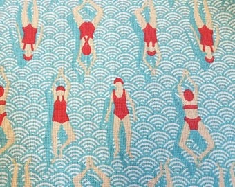 Fabric Coated Cotton Swimmer Pool Art Deco Waves