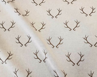 Fabric by the meter cotton easy-care natural antler deer autumn brown hunting
