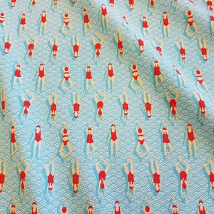 Tissu Coton Flotteur Piscine Art Déco Vagues image 2