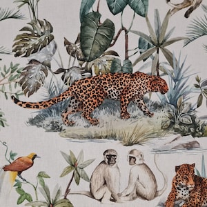 Fabric cotton &quot;Leopard&quot; monkey jungle linen look