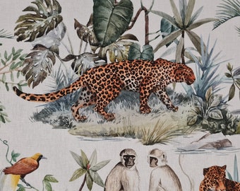 Fabric cotton "Leopard" monkey jungle linen look