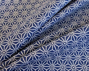 Tissu coton blanc graphique indigo Asanoha Japon