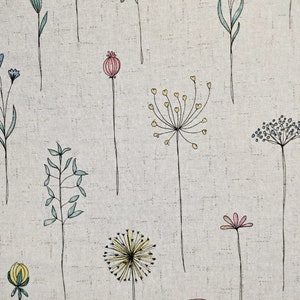Fabric by the meter Cotton easy to care for "Midsommar" natural flowers scandi