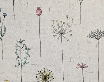 Fabric by the meter, cotton, easy-care, "Midsommar" natural floral Scandinavian