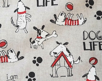 Tessuto venduto al metro in cotone naturale di facile manutenzione, tessuto decorativo bianco nero cani