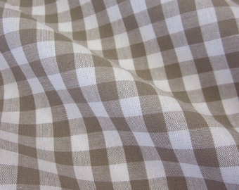 Cotton fabric farmer Plaid checkered taupe white new