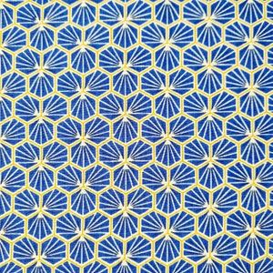 Fabric Cotton Sold by the Meter Royal Blue Honeycomb Flowers Blossoms Hexagon Decorative Fabric