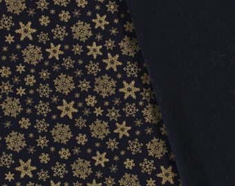 Fabric by the meter cotton ice crystals midnight blue gold Christmas