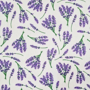 Fabric by the meter cotton fabric &quot;Mini Lavender&quot; white purple