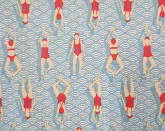 Stoff beschichtet Baumwolle Schwimmer Pool Art Deco Wellen 0,5