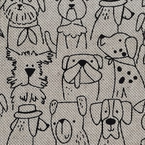 Fabric sold by the meter cotton easy care "Cartoon Dogs" natural dogs